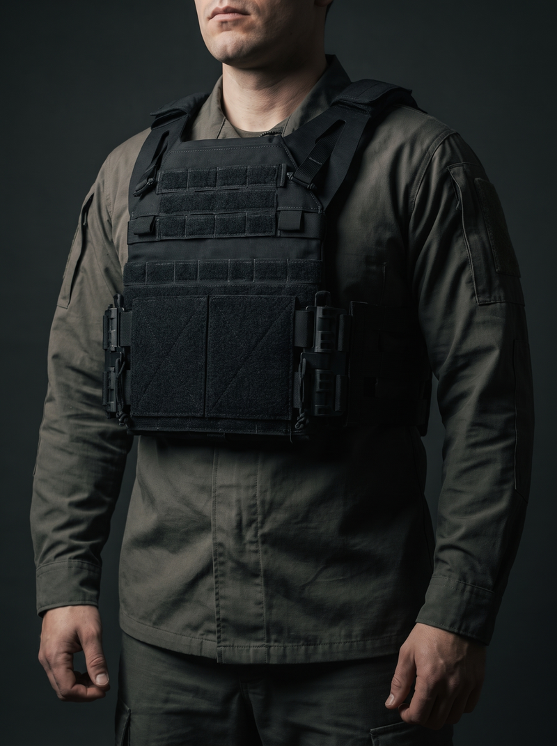 Government and defence — Krieger Valkyrie plate carrier worn over a plain duty uniform
