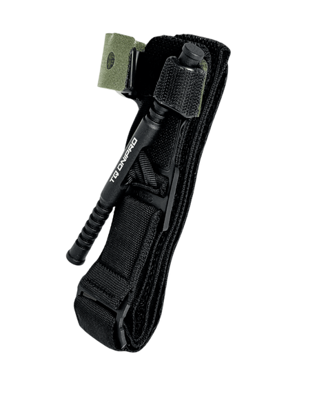 DNIPRO tourniquet in black with reinforced windlass and metal routing buckle for limb bleeding control