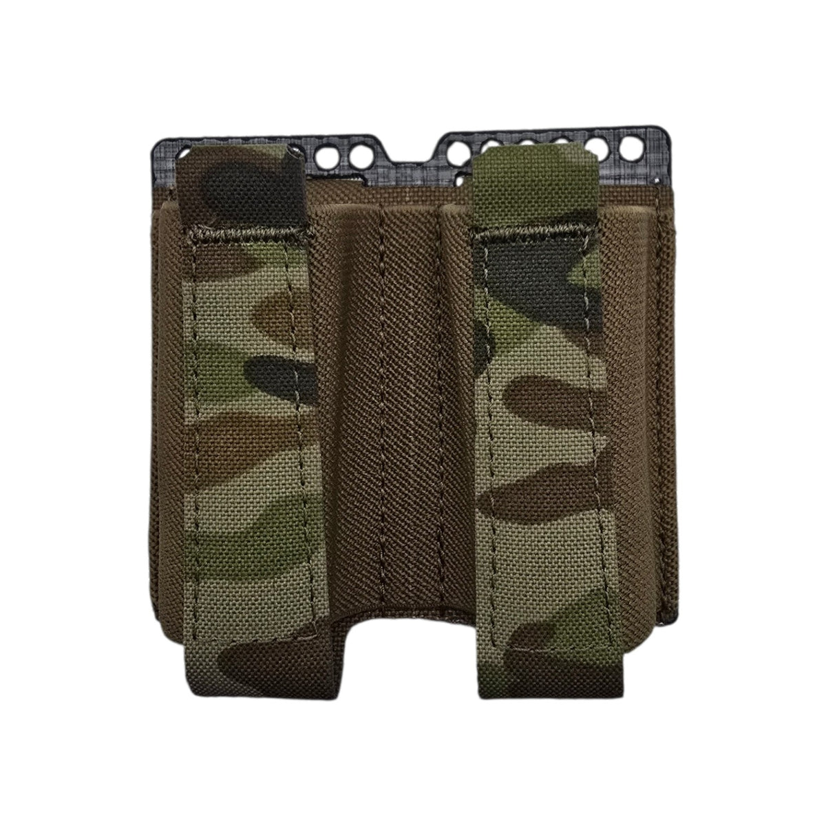 Krieger Elastic Double Pistol Mag Pouch in Multicam, front view, empty
