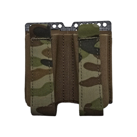 Krieger Elastic Double Pistol Mag Pouch in Multicam, front view, empty