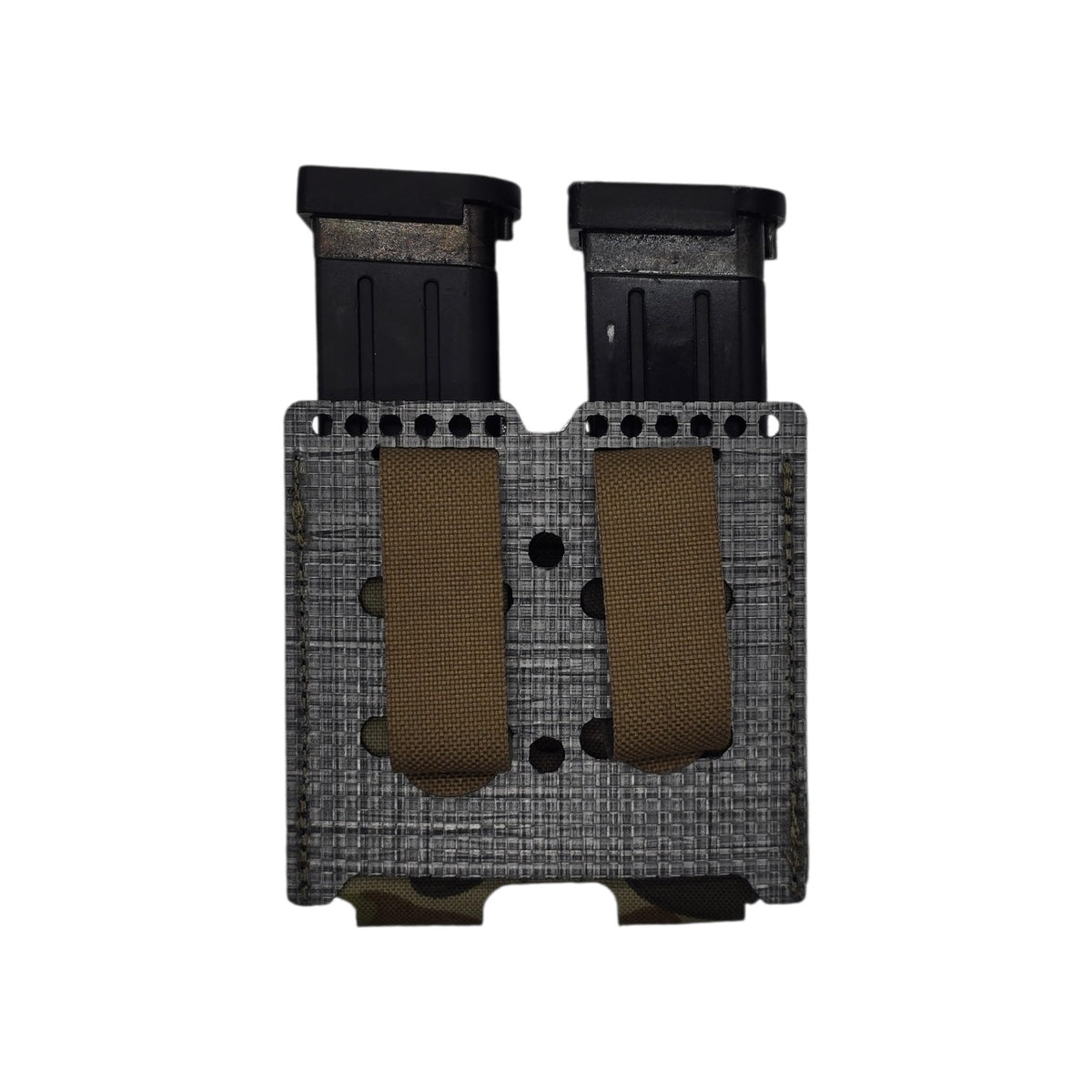 TEGRIS thermoplastic backer on the Multicam double pistol mag pouch, loaded